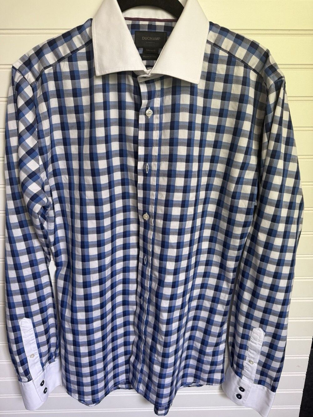 Duchamp London Winchester Shirt 16.5 Tailored Fit Woven in Italy Blue Check